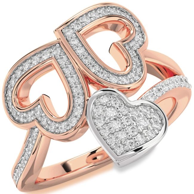 Diamond Rose Gold Silver Heart Pave Ring