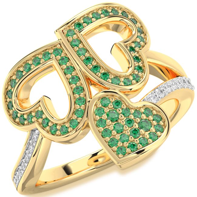 Diamond Emerald Gold Heart Pave Ring