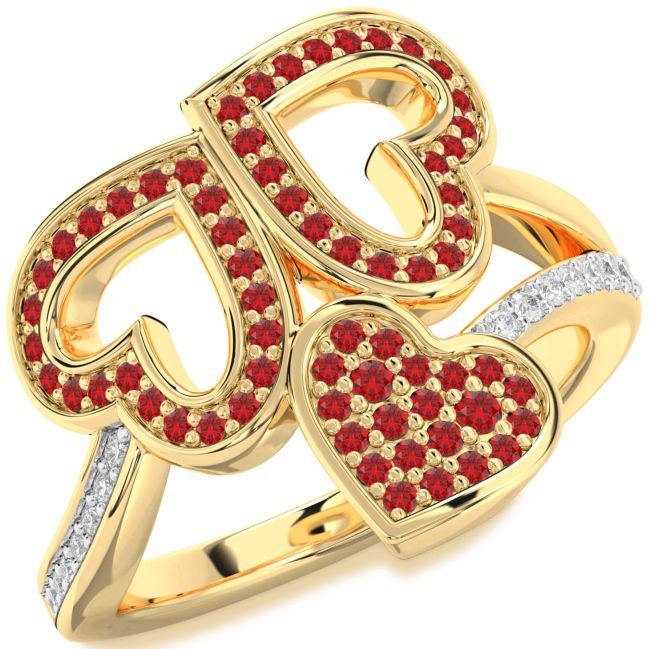 Diamond Ruby Gold Heart Pave Ring