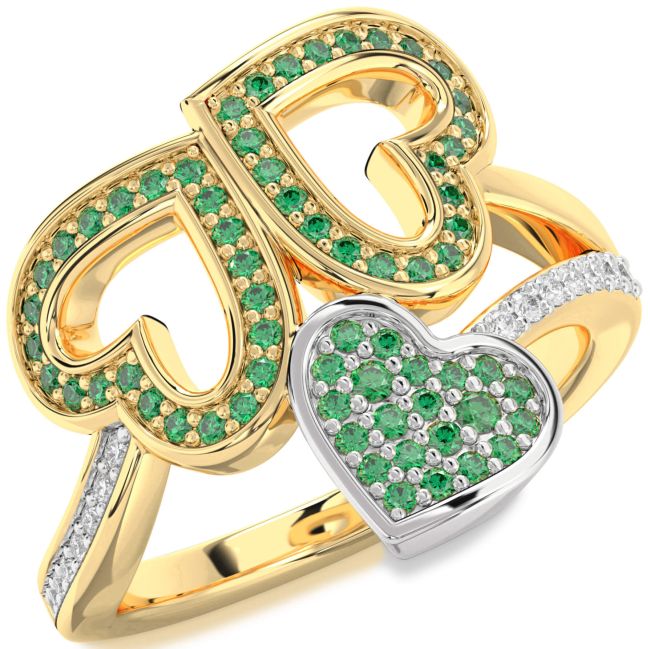 Diamond Emerald Gold Silver Heart Pave Ring