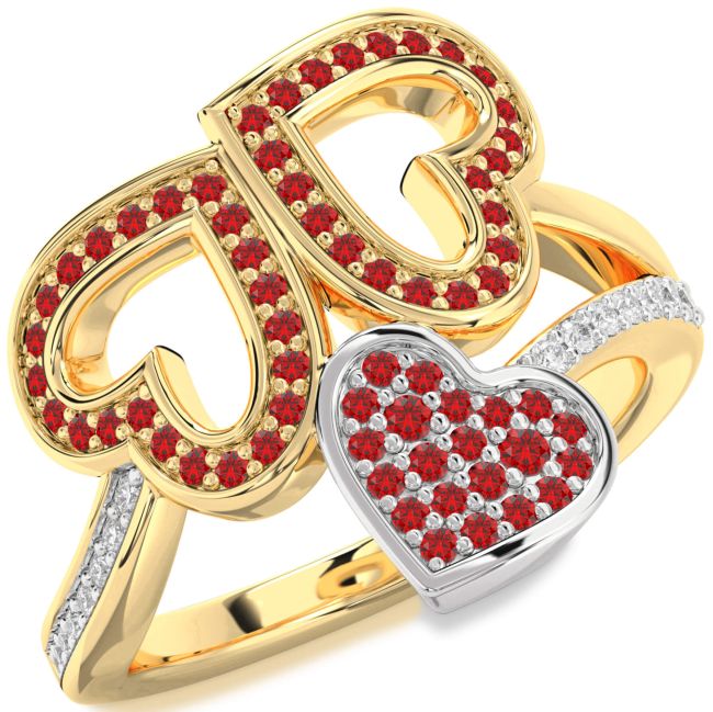 Diamond Ruby Gold Silver Heart Pave Ring