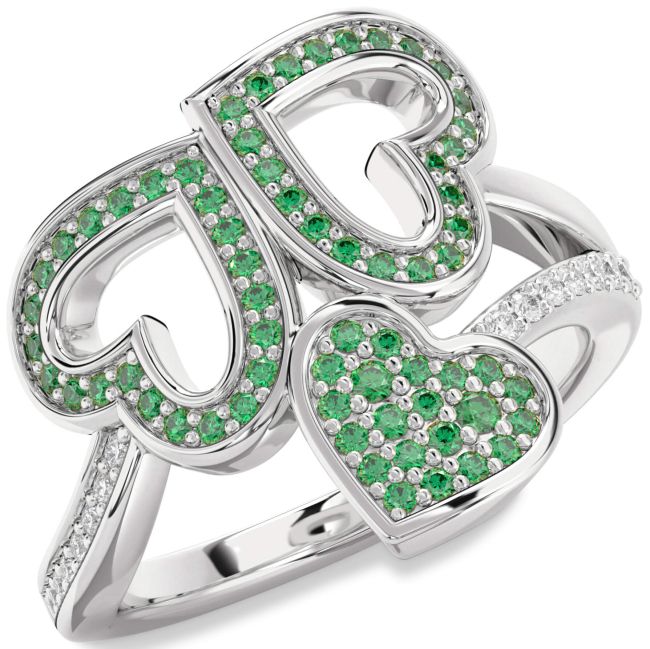 Diamond Emerald Silver Heart Pave Ring