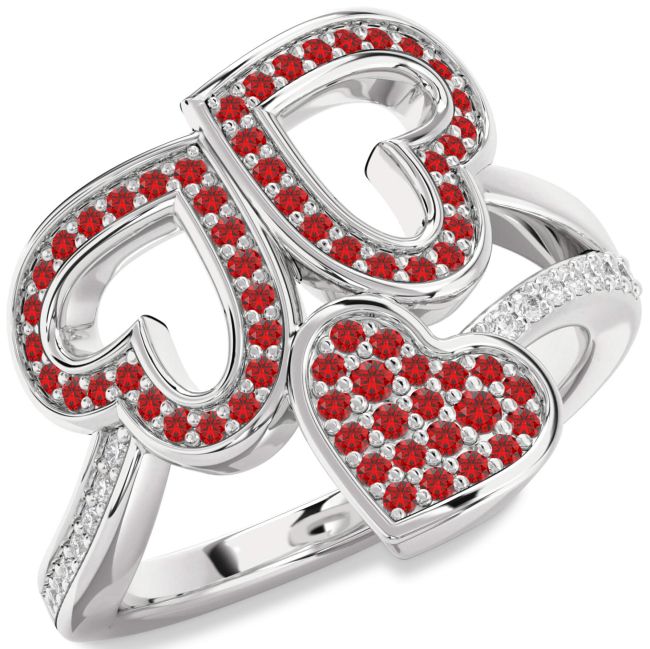 Diamond Ruby Silver Heart Pave Ring