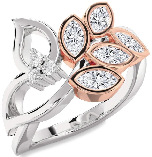 Diamond Platinum & Rose Gold Marquise Promise Ring