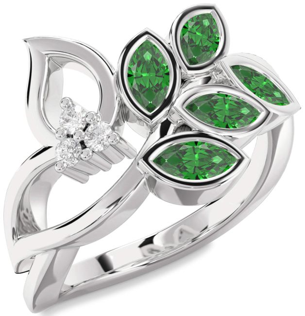 Diamond Emerald Silver Marquise Promise Ring