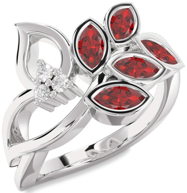 Diamond Ruby Silver Marquise Promise Ring