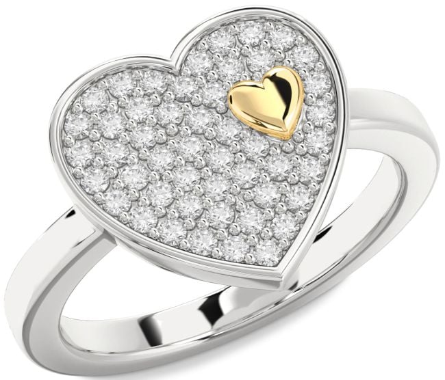 Diamond Silver & 10K gold Heart Promise Ring