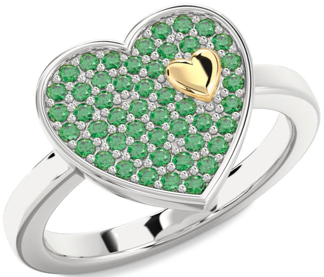 Emerald Gold Silver Heart Promise Ring