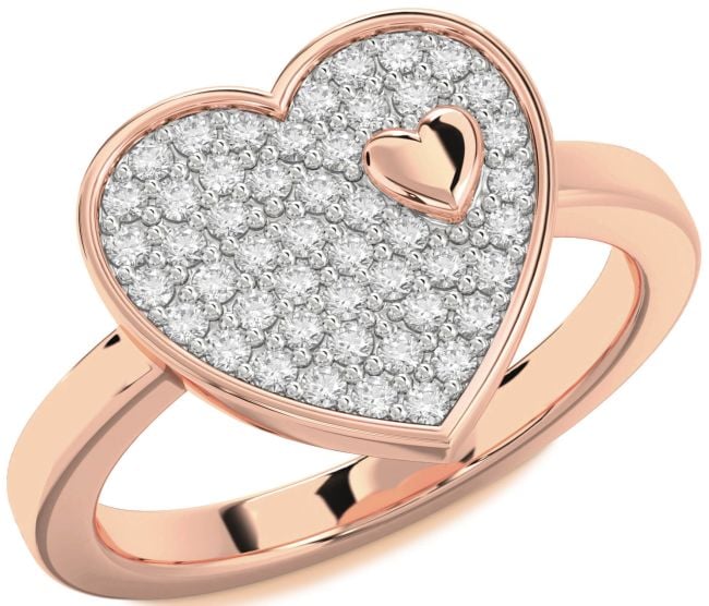 Diamond Rose Gold Silver Heart Promise Ring