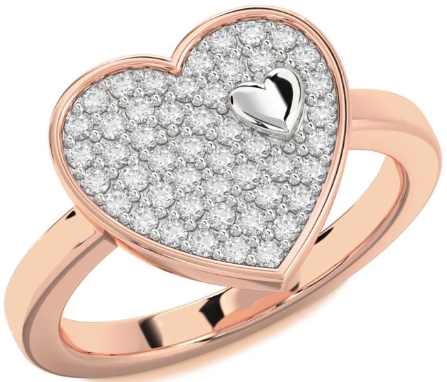 Diamond Rose Gold Silver Heart Promise Ring