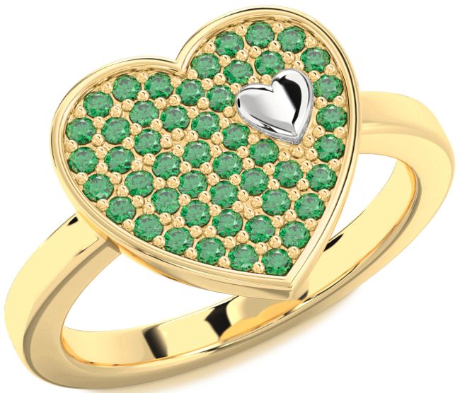 Emerald Gold Silver Heart Promise Ring