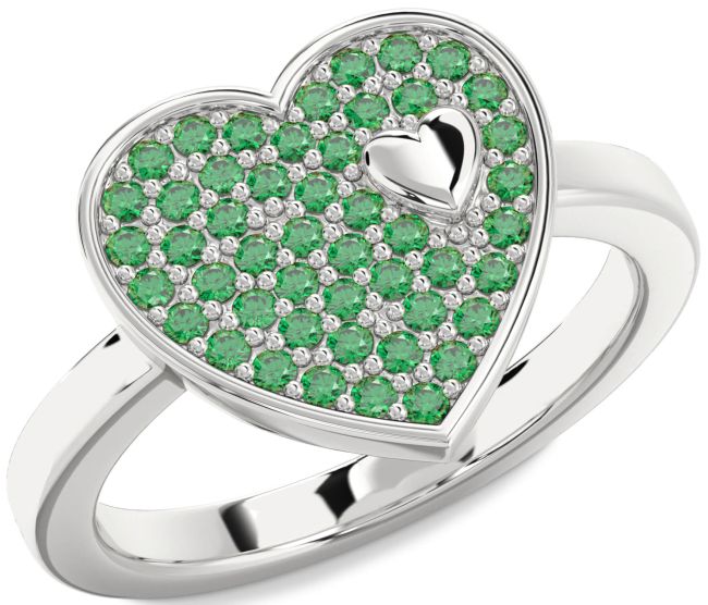 Emerald Silver Heart Promise Ring