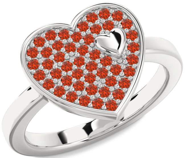 Fire Opal Silver Heart Promise Ring