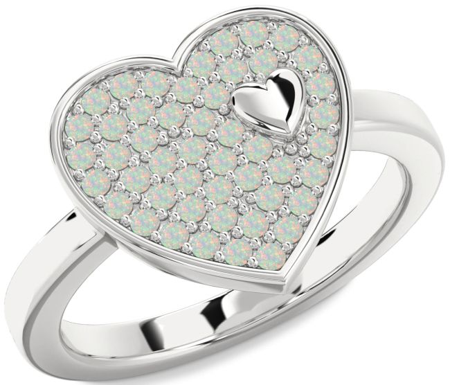 Opal Silver Heart Promise Ring