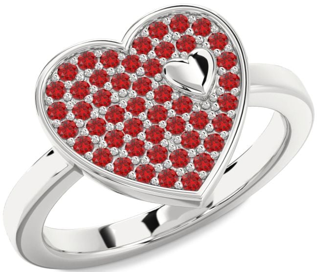 Ruby Silver Heart Promise Ring