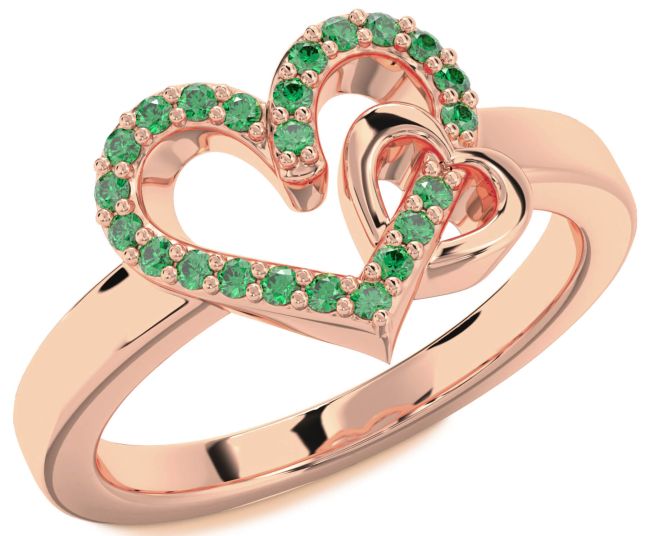 Emerald Rose Gold Heart Ring