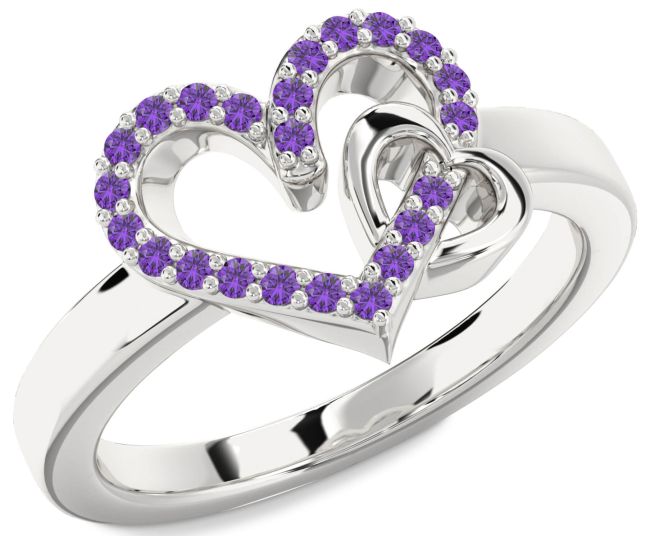 Amethyst Silver Heart Ring