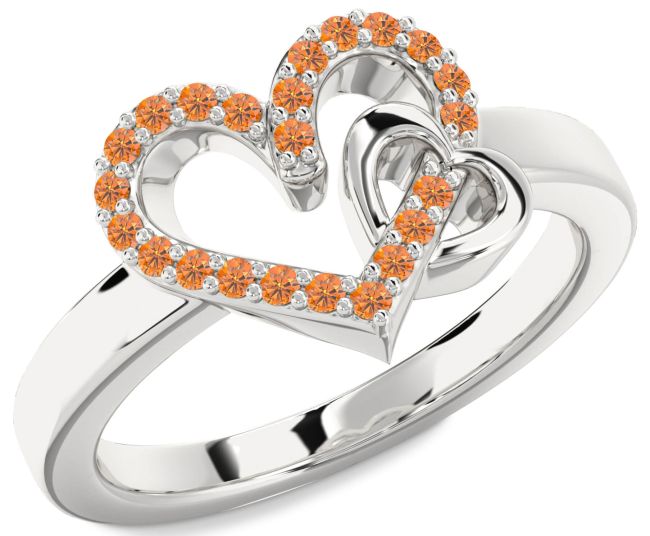 Citrine Platinum Heart Ring