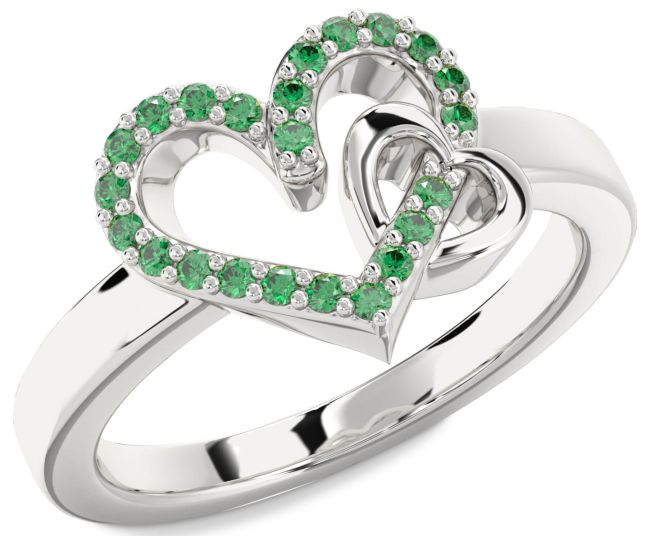 Emerald Platinum Heart Ring