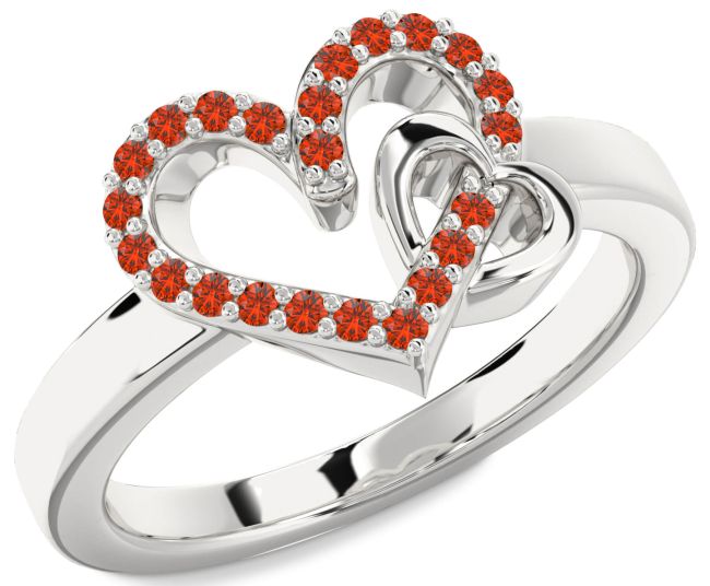 Fire Opal Platinum Heart Ring