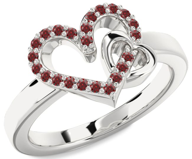 Garnet Silver Heart Ring