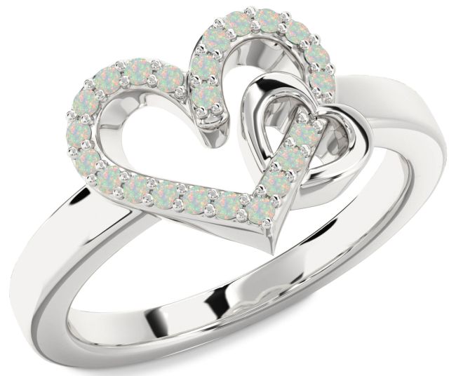Opal Platinum Heart Ring