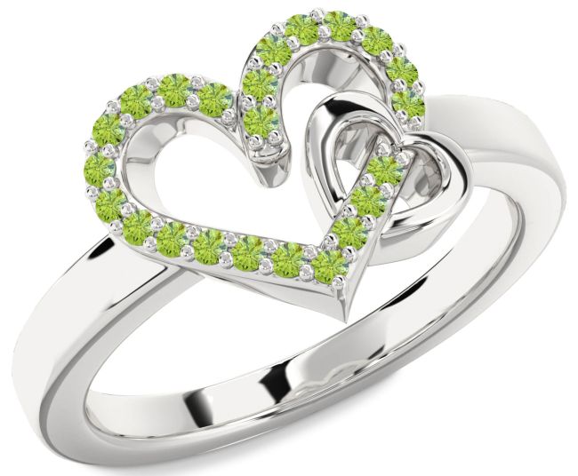 Peridot Platinum Heart Ring