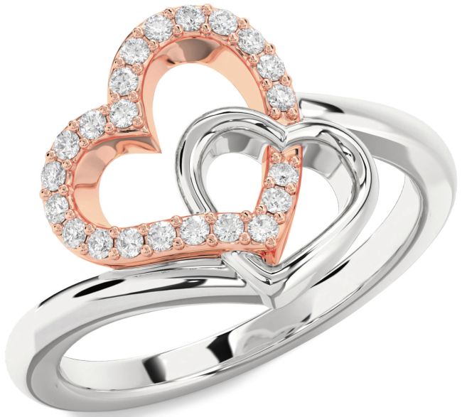 Diamond Platinum & Rose Gold Heart Ring