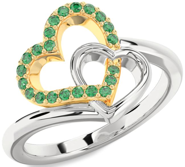 Emerald Platinum & Yellow Gold Heart Ring