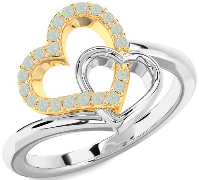 Opal Gold Silver Heart Ring