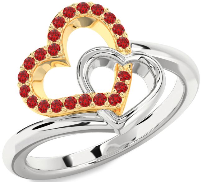 Ruby Gold Silver Heart Ring