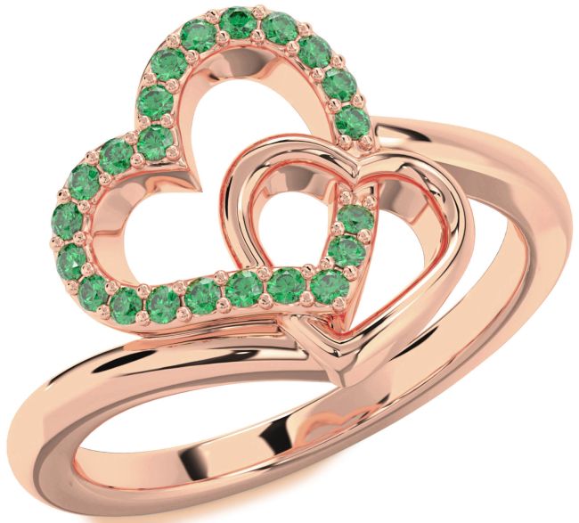 Emerald Rose Gold Silver Heart Ring