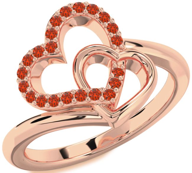 Fire Opal Rose Gold Silver Heart Ring