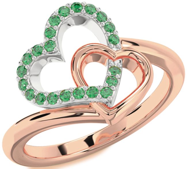 Emerald Rose Gold Silver Heart Ring