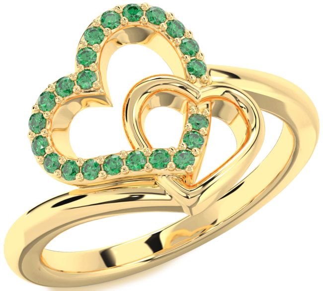 Emerald Gold Silver Heart Ring