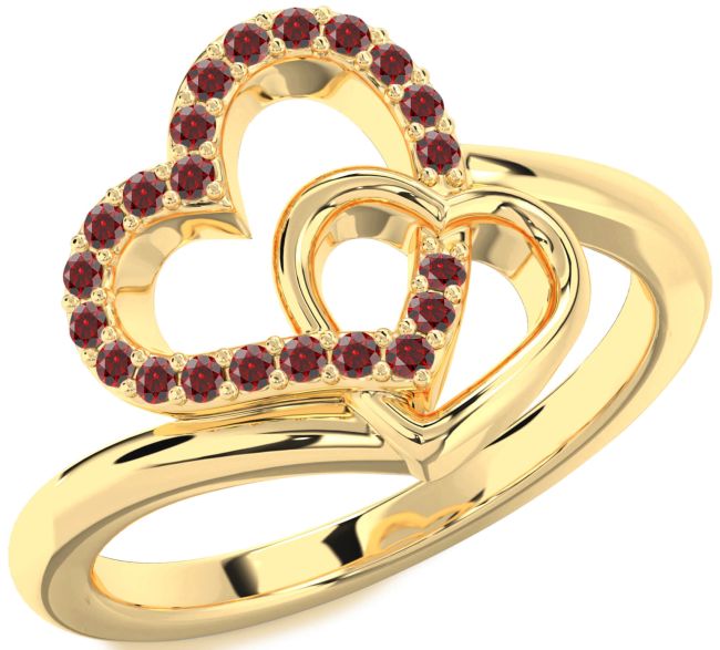 Garnet Gold Silver Heart Ring