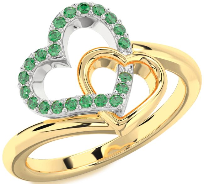 Emerald Gold Silver Heart Ring