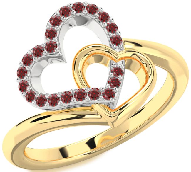 Garnet Gold Silver Heart Ring