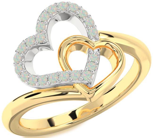 Opal Gold Silver Heart Ring