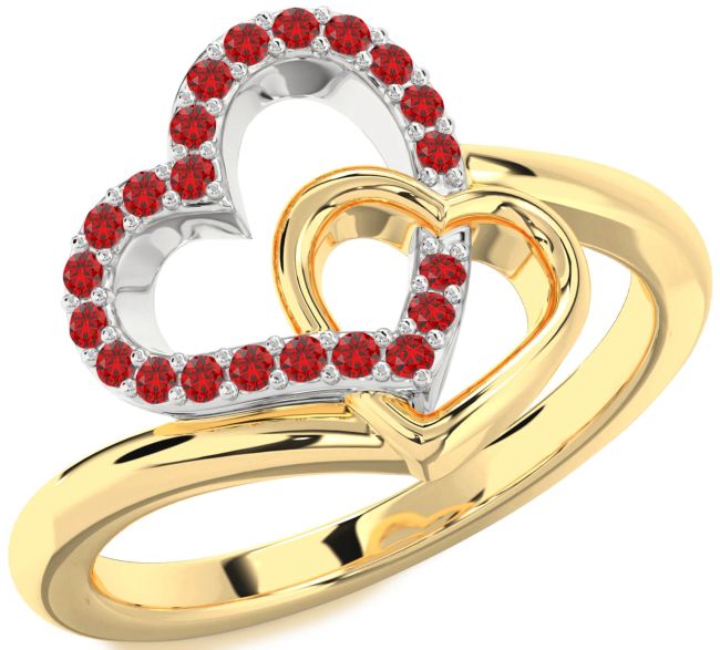Ruby Gold Silver Heart Ring