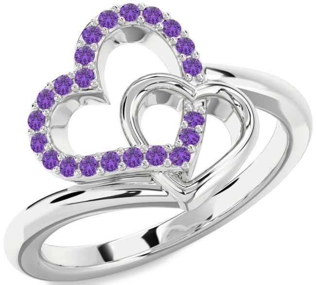 Amethyst Platinum Heart Ring
