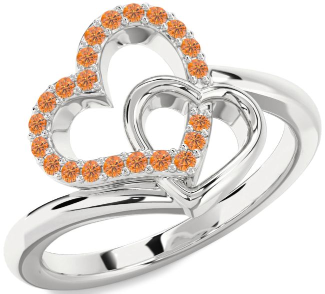 Citrine Platinum Heart Ring