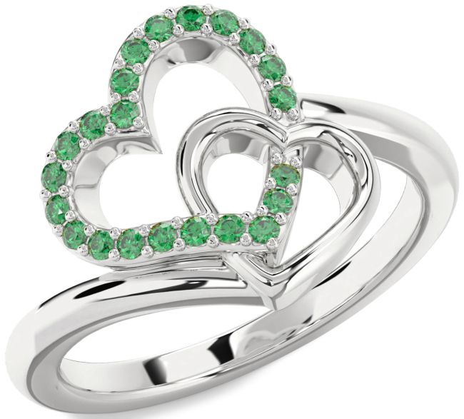 Emerald Platinum Heart Ring