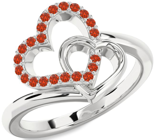 Fire Opal Platinum Heart Ring