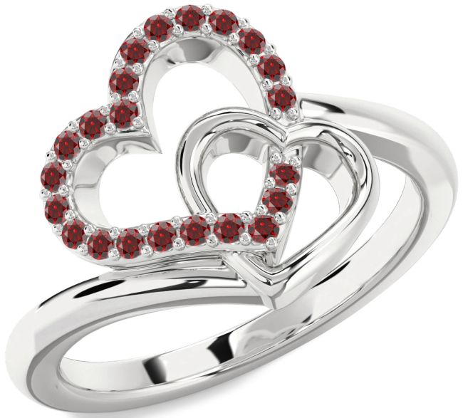 Garnet Platinum Heart Ring