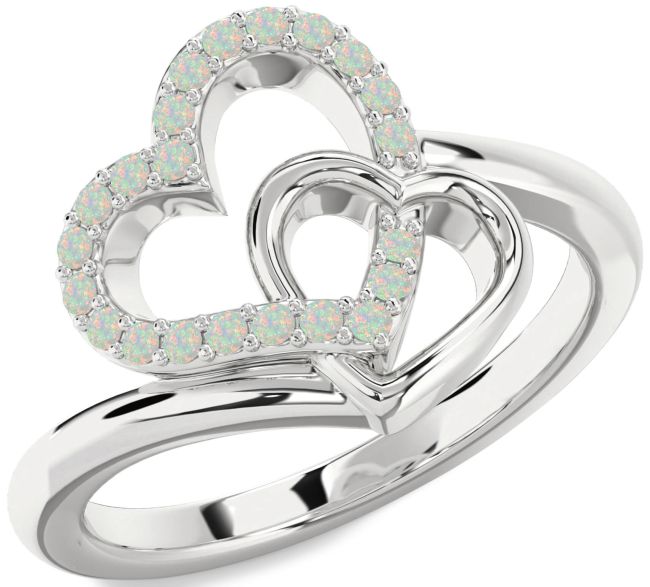 Opal Platinum Heart Ring