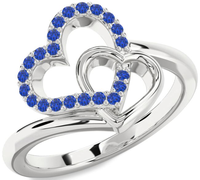 Blue Sapphire Silver Heart Ring