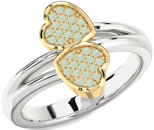Opal Gold Silver Heart Ring