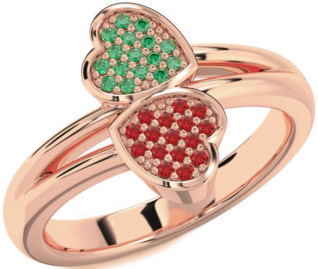 Emerald & Ruby Rose Gold Heart Promise Ring