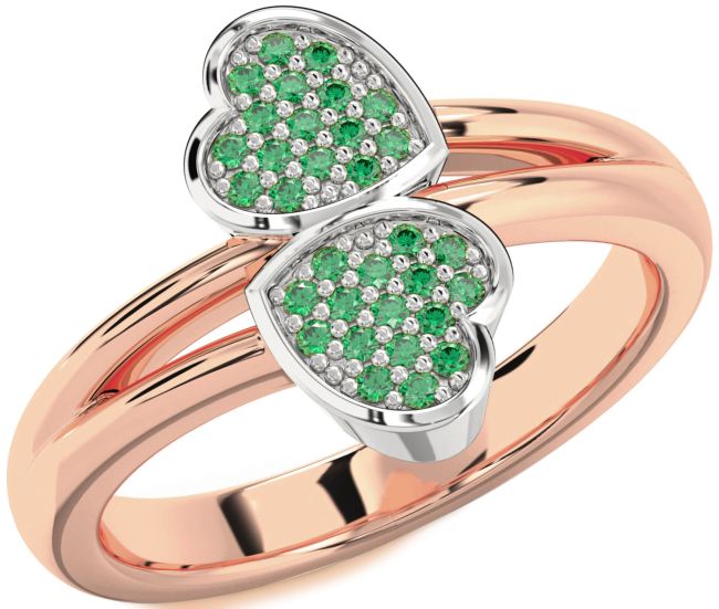 Emerald Rose Gold Silver Heart Ring